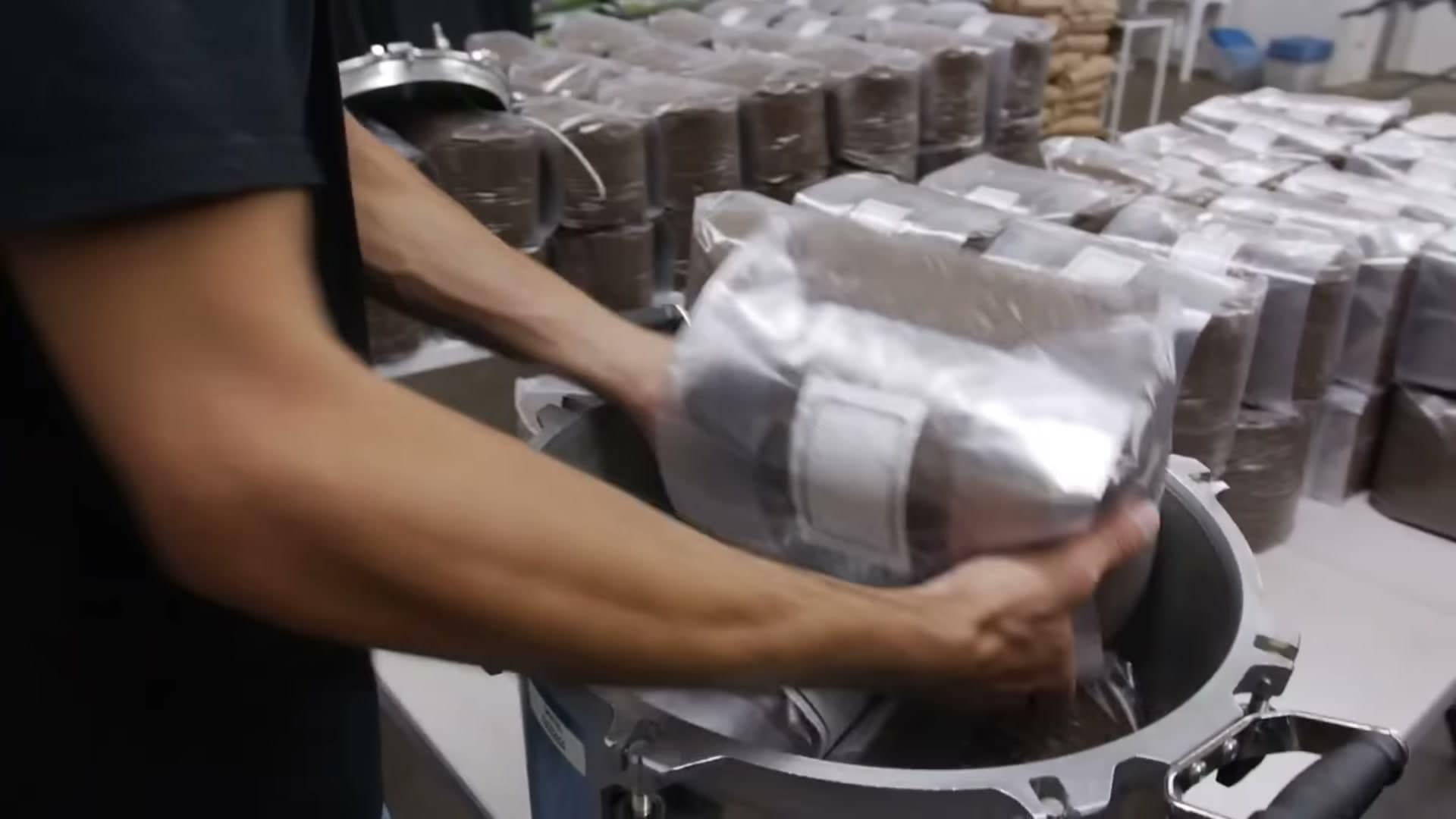 Pressure sterilizer running substrate blocks at the Southwest Mushrooms facility